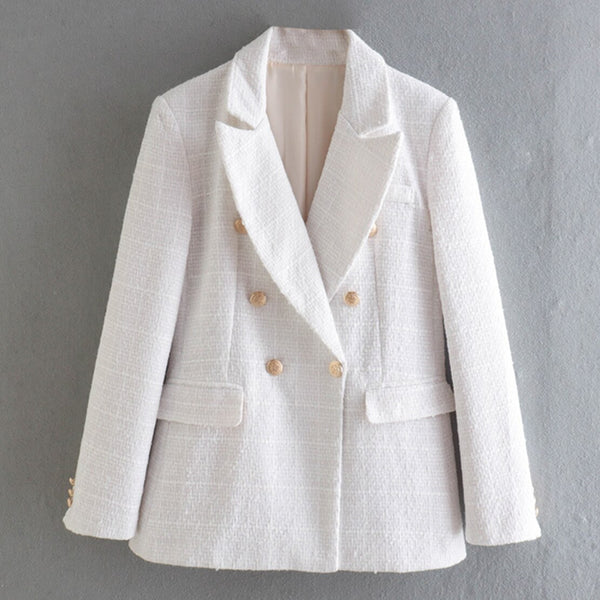 Elmsk 2023 England Style Breasted Solid Casual Texture Gold Buttons Double Blazers Women Tops