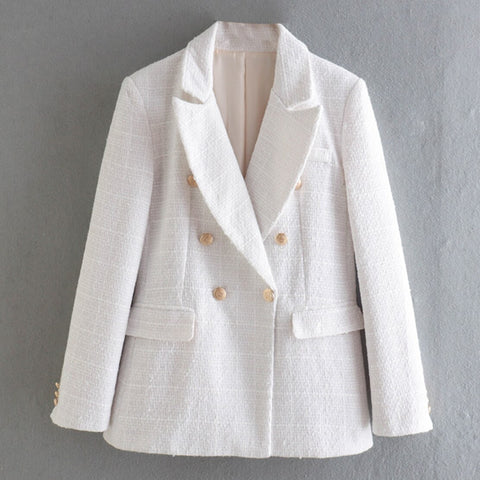 Elmsk 2023 England Style Breasted Solid Casual Texture Gold Buttons Double Blazers Women Tops