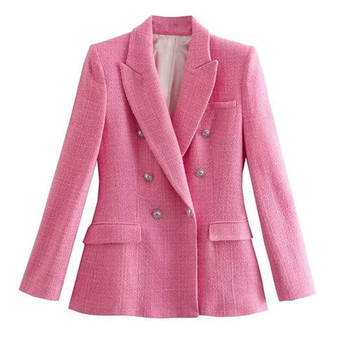 Elmsk 2023 England Style Retro Double Breasted Casual Blazers Women Texture Pink Color Jacket