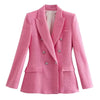 Elmsk 2023 England Style Retro Double Breasted Casual Blazers Women Texture Pink Color Jacket