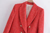 Elmsk 2023 Ins Blogger Women Jacket England Style Retro Gold Double Breasted Red Color Tweed Casual Blazers Tops