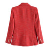 Elmsk 2023 Ins Blogger Women Jacket England Style Retro Gold Double Breasted Red Color Tweed Casual Blazers Tops