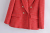 Elmsk 2023 Ins Blogger Women Jacket England Style Retro Gold Double Breasted Red Color Tweed Casual Blazers Tops