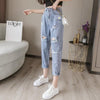 Embroidered Daisy hole jeans women's loose Capris summer thin high waist straight pants BF trend