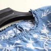 Embroidery Denim Blouse Women Light Blue Soft Jeans Blouses Hem O Neck Three Quarter Sleeve Ruffles Casual Shirt Sweet Top