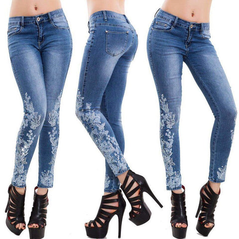 Embroidery High Waist Women Jeans Skinny Elastic Sexy & Club Female 2022 Pencil Pants Plus Size Stretch Jeans