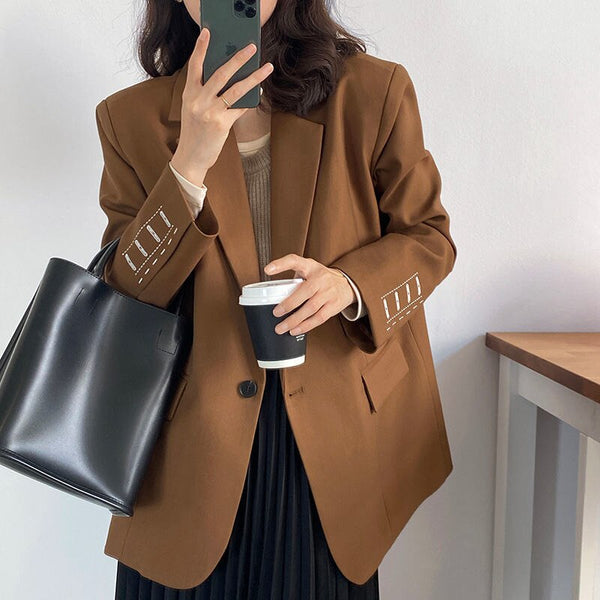 Embroidery design suit jacket women's 2023 spring and autumn high-end casual brown coffee suit