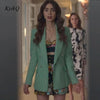 Emily In Paris 2 Same Green Plaid Suit Jacket Woman 2023 Spring Design Double Breasted Elegant Pink Blazers Coat Female