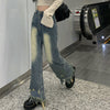 Emo Pants Baggy Jeans Girl Y2K Irregular Hem Women Vintage Grunge Ripped Alt Straight High Waist Harajuku Hippie Denim Trousers