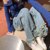 Emo Pants Baggy Jeans Girl Y2K Irregular Hem Women Vintage Grunge Ripped Alt Straight High Waist Harajuku Hippie Denim Trousers