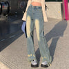 Emo Pants Baggy Jeans Girl Y2K Irregular Hem Women Vintage Grunge Ripped Alt Straight High Waist Harajuku Hippie Denim Trousers