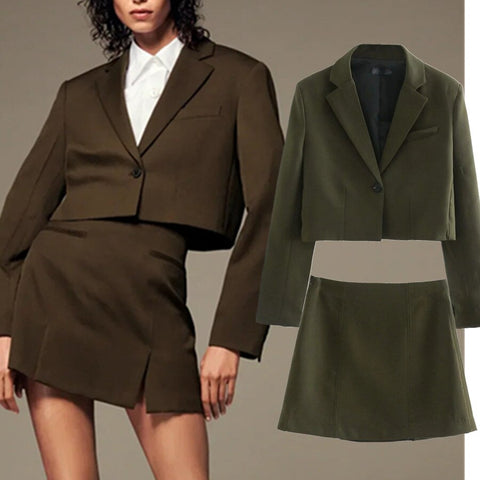 England Style Solid Vintage High Street Short Blazer Women High Waist Sexy Mini Skirt Women Faldas 2 pieces set