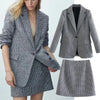 England Style Office Lady Vintage Houndstooth Plaid Casual Blazer Women Aline High Waist Mini Skirts Women Sets