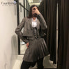 England Style Plaid Skirt Suits Women 3 Pieces Set Brown Casual Cropped Jacket Vest Skirt Blazer Set Female Women Suit