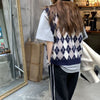 England Vintage Sweater Vest Women V-neck Sleeveless Loose Preppy Style Hipster Mujer Thermal Jumpers Ladies Y2K Kawaii Knitwear