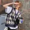 England Vintage Sweater Vest Women V-neck Sleeveless Loose Preppy Style Hipster Mujer Thermal Jumpers Ladies Y2K Kawaii Knitwear