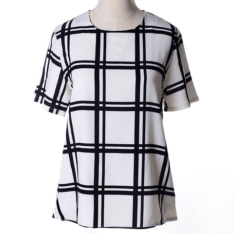 Europe 2022 Summer New Women Blouses Temperament Blouse Plaid Camisa Feminina Short Sleeve Shirt Plus Size Blusa Vestidos LHx023