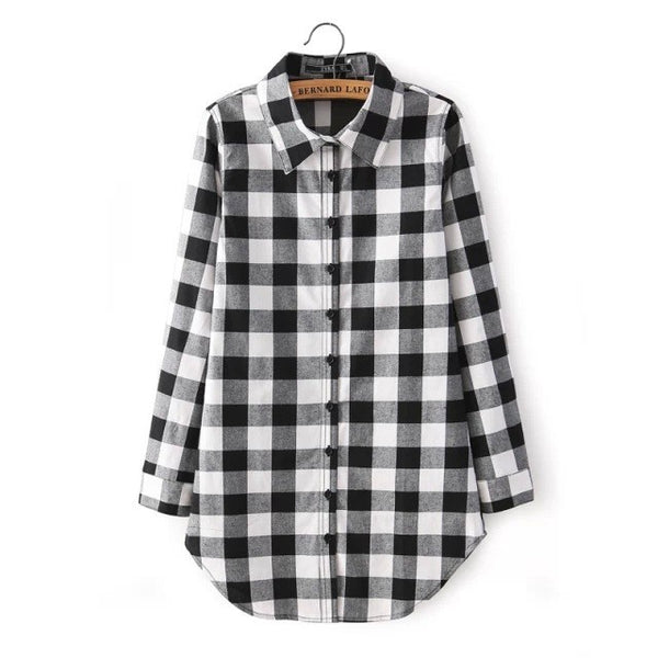 Europe America New Women Blouses long-sleeved Blouse Lattice Shirt Plaid Long Blusas Clothing Vestidos LBD1545
