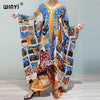 Europe Printed caftan For Women crumple Design Loose Dress Batwing Maxi Long Femme Vestidos Summer Autumn Party Elegant Dress
