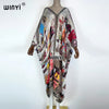 Europe Printed caftan For Women crumple Design Loose Dress Batwing Maxi Long Femme Vestidos Summer Autumn Party Elegant Dress