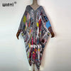 Europe Printed caftan For Women crumple Design Loose Dress Batwing Maxi Long Femme Vestidos Summer Autumn Party Elegant Dress