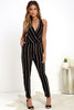 Europe Sexy Fashion Striped Jumpsuit Women 2022 Summer Elegant Female Bodysuit Pocket Elastic Waist Backless Long Romper Overall