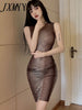 European American Women Sexy Perspective Gradient Color Slim Hip Sleeveless Bodycon bandage Club Evening Party Dress