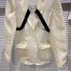 European Autumn Small Fragrant Double Pockets Strapless Design Lightweight Mesh Suit Jacket Women Streetwear 2023