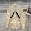 European Autumn Small Fragrant Double Pockets Strapless Design Lightweight Mesh Suit Jacket Women Streetwear 2023