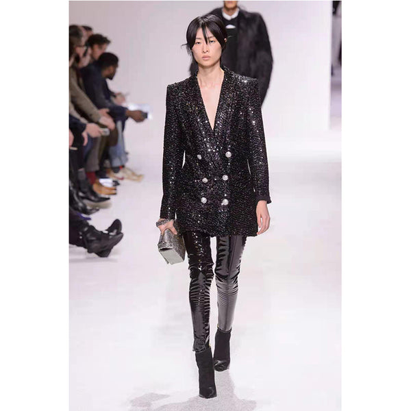 European Celebrities Runway BlingBling Sequined Heavy Jacket Spring Fall  Lady Stunning High Street Trends Blazer