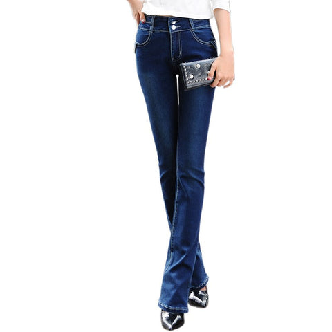 European Grand Prix new women Slim stretch big yards wide leg trousers Fashion Denim Pants blue Long Women jeans Z1781
