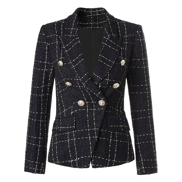 European Of High-Quality Tweed Irregular Pattern Plaid Short Suit Jacket Slim Fit Metal Buckle Personality British Style