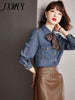 European Station Spring And Autumn Products Elegant Temperament Streamer Denim Shirt Women's Loose Thin Shirt Top