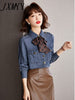 European Station Spring And Autumn Products Elegant Temperament Streamer Denim Shirt Women's Loose Thin Shirt Top