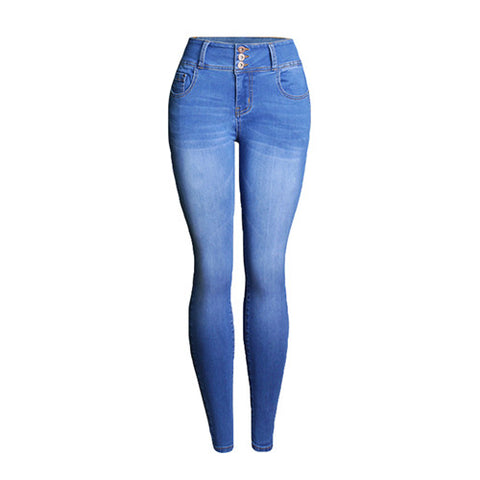 European Style Autumn/Winter Fashion Washed Denim Pencil Pants Plus Size Woman Buttons Fly Bleached Butt Lifting Skinny Jeans