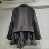 European Style Black Blazer Women 2023 Spring Autumn Slim-Fitting Patchwork Mesh Lace Hem Loose Coat Casaco Feminino