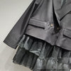 European Style Black Blazer Women 2023 Spring Autumn Slim-Fitting Patchwork Mesh Lace Hem Loose Coat Casaco Feminino