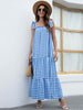 European Style Women Plaid Maxi Dresses 2023 Summer Lace Up Sleeveless Ladies Holiday Dress Sexy Backless Vestido Feminino
