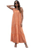 European Style Women Plaid Maxi Dresses 2023 Summer Lace Up Sleeveless Ladies Holiday Dress Sexy Backless Vestido Feminino