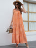 European Style Women Plaid Maxi Dresses 2023 Summer Lace Up Sleeveless Ladies Holiday Dress Sexy Backless Vestido Feminino