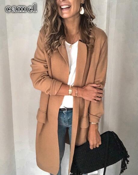 European and American autumn and winter solid color long-sleeved fake pocket casual blazer women's clothing