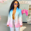European and American women's autumn winter casual gradual change color suit jacket