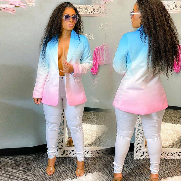 European and American women's autumn winter casual gradual change color suit jacket