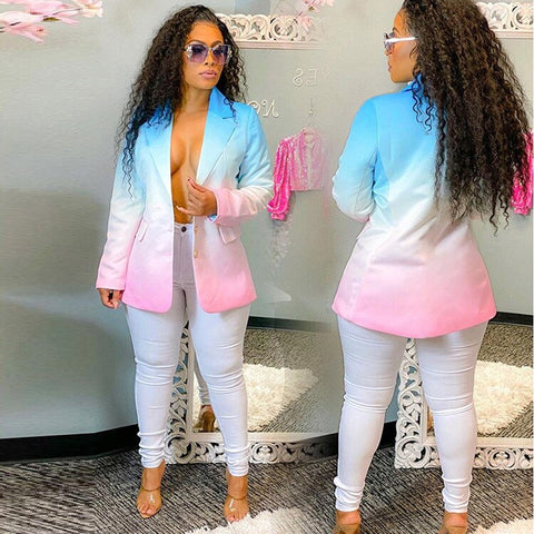 European and American women's autumn winter casual gradual change color suit jacket