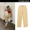 European and American women's high waist loose straight khaki denim pants drape ice cream color street girl sneakers pants
