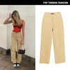 European and American women's high waist loose straight khaki denim pants drape ice cream color street girl sneakers pants