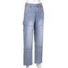 European and American women's multi-pocket Harajuku high waist jeans y2k women wide retro loose straight-leg jeans women