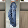 European and American women's multi-pocket Harajuku high waist jeans y2k women wide retro loose straight-leg jeans women