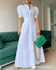 European and American women's white puff sleeve shirt dress-with belt