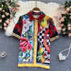 European station summer design sense printing suit summer short-sleeved shirt all-match high-waist wide-leg shorts tide